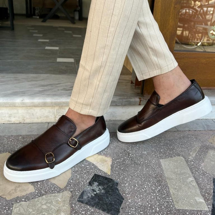 Pánské kožené sneakers bez šněrování s detailními přezkami – Dante