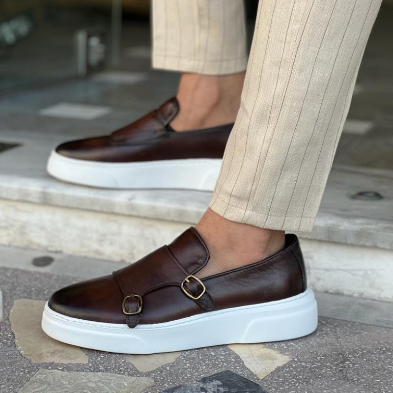 Pánské kožené sneakers bez šněrování s detailními přezkami – Dante
