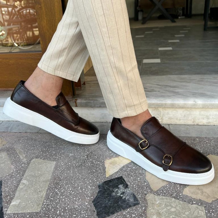 Pánské kožené sneakers bez šněrování s detailními přezkami – Dante