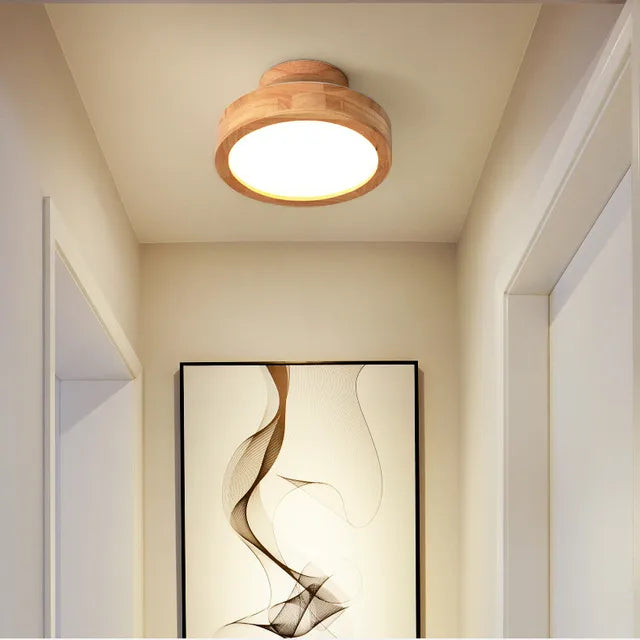 Runde Deckenleuchte aus Holz, LED, skandinavisches Design, Flurbeleuchtung, modern.