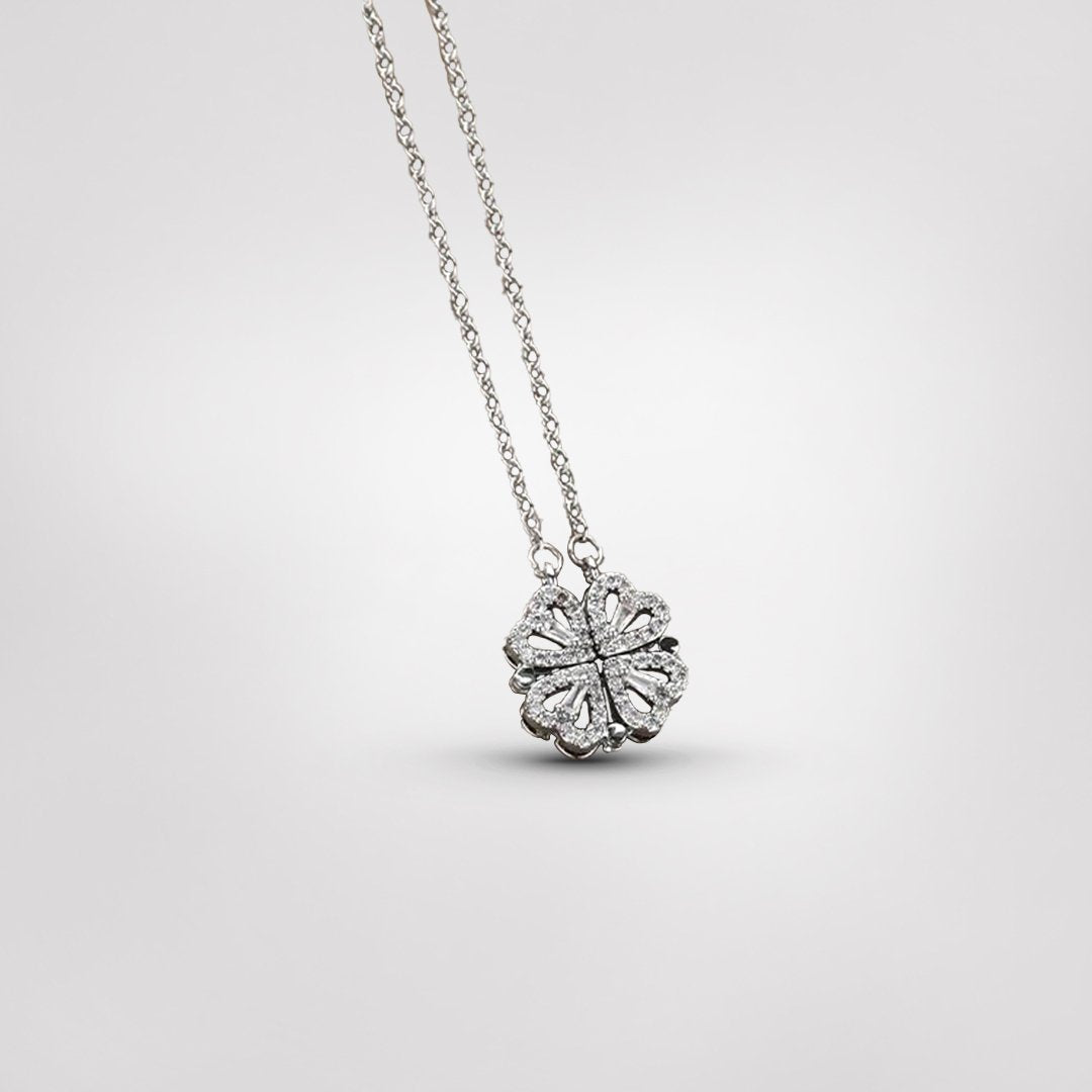 Silberne Kleeblatt-Halskette, elegantes Design, Damen-Schmuck, Glücksbringer, Geschenkidee.