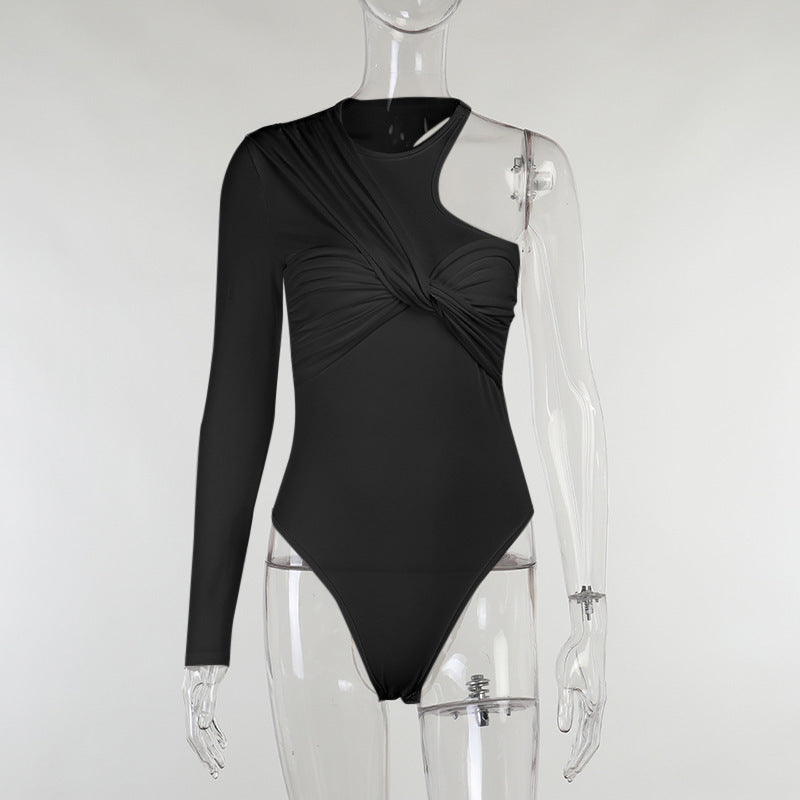 Stylový dámský bodysuit s dlouhým rukávem, drapovaným efektem a přiléhavým střihem – Mira