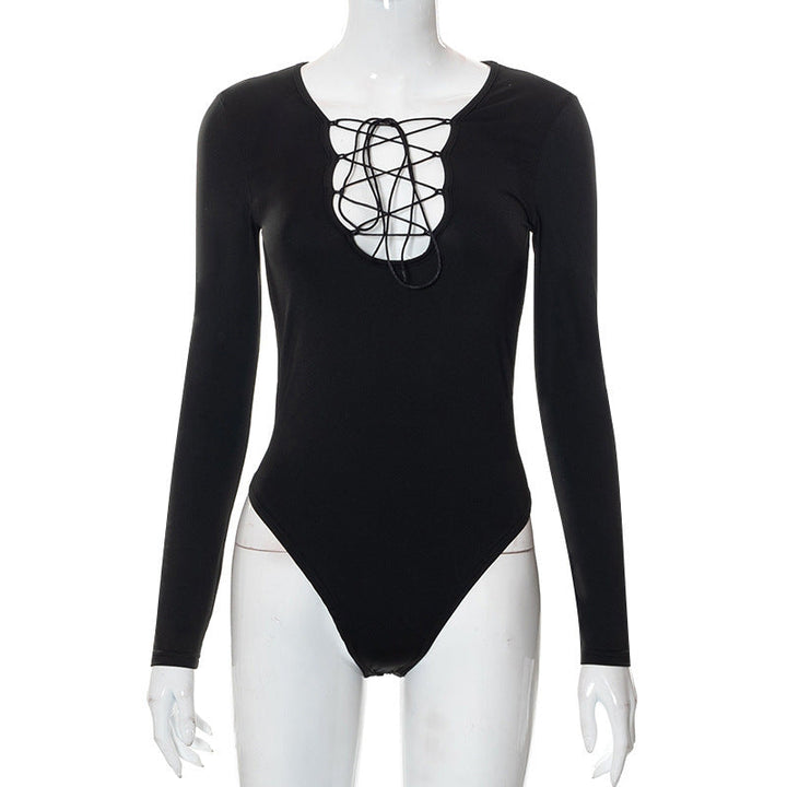 Podzimní dámský bodysuit s šněrováním a hlubokým V výstřihem – Aveline
