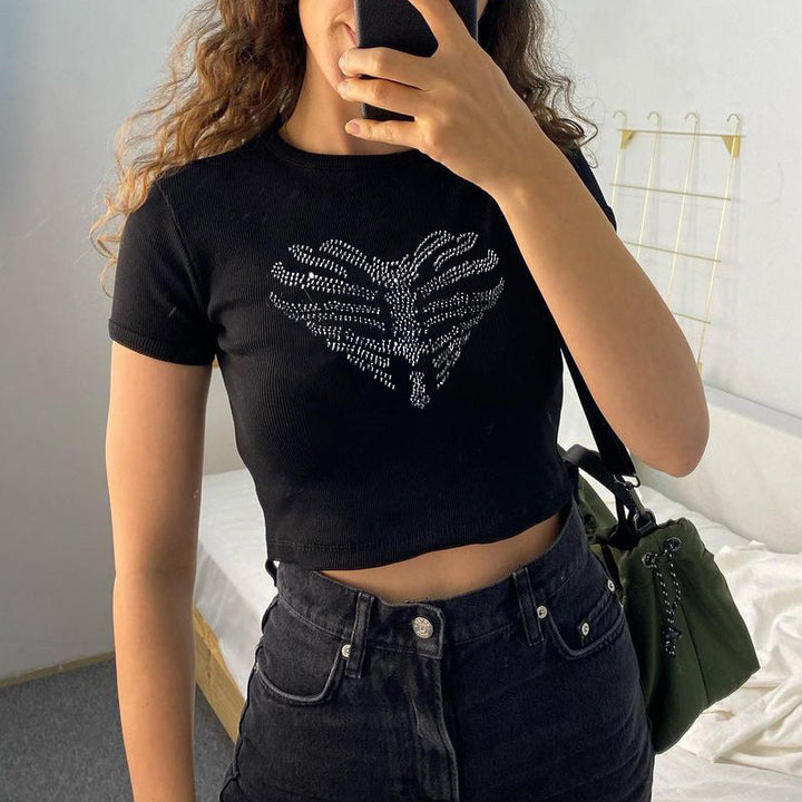 Trendy dámský crop top s kamínkovým vzorem kostry – Yara
