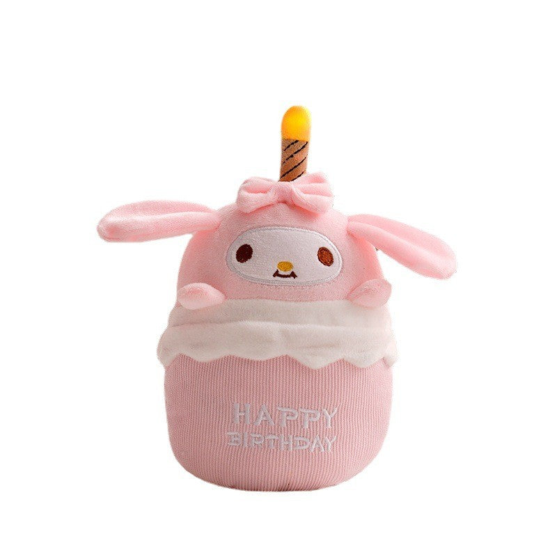 Rosa Plüschspielzeug Hase mit Kerze, Geburtstagsgeschenk, kawaii, weich, dekorativ.