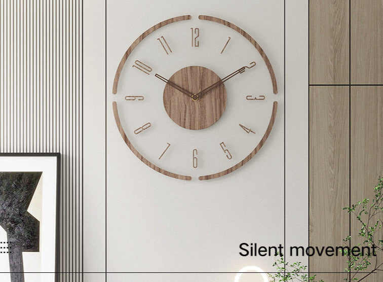 Holzuhr an Wand, modernes Design, leise Bewegung, minimalistischer Stil, Wohnzimmer-Dekoration.