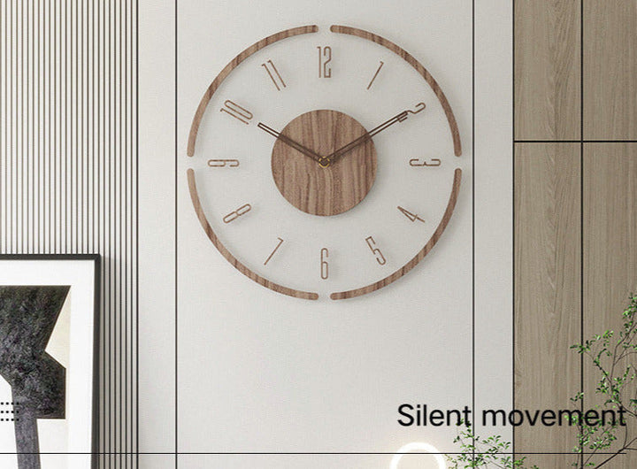 Holzuhr an Wand, modernes Design, leise Bewegung, minimalistischer Stil, Wohnzimmer-Dekoration.