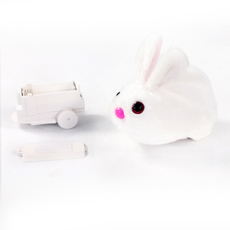 Weißes Plüschspielzeug Hase mit rosa Nase und Batteriefach, Kinder Geschenk, niedlich.