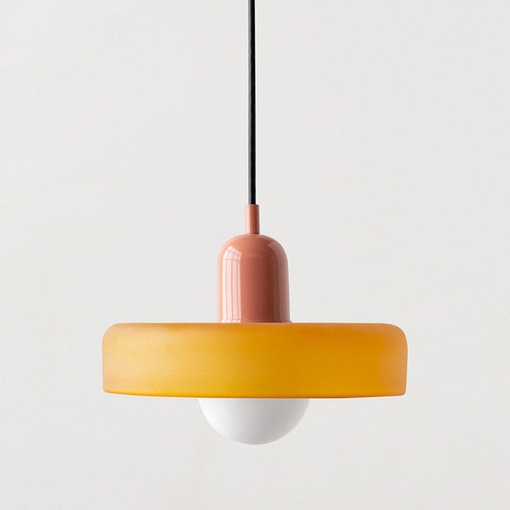 Moderne Hängelampe, orange und rosa, Glas, minimalistisches Design, Innenbeleuchtung.