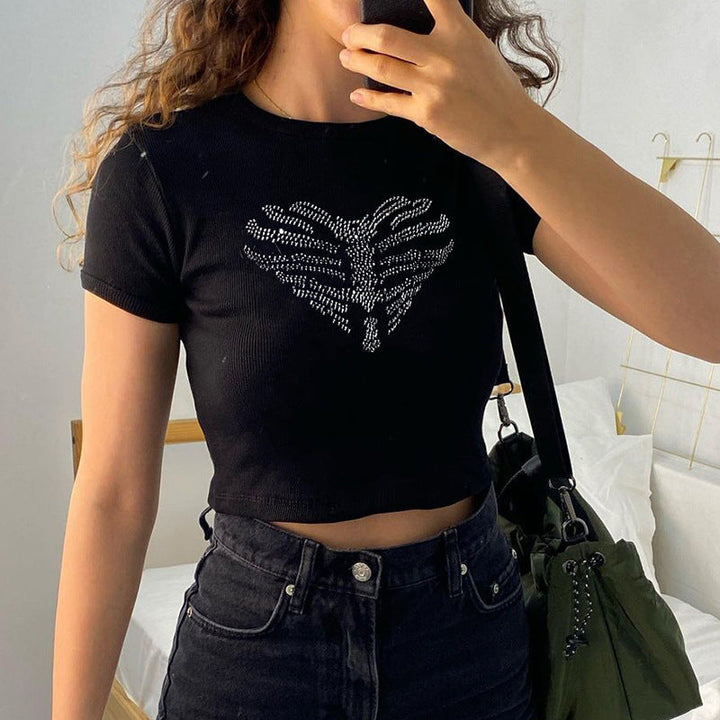 Trendy dámský crop top s kamínkovým vzorem kostry – Yara