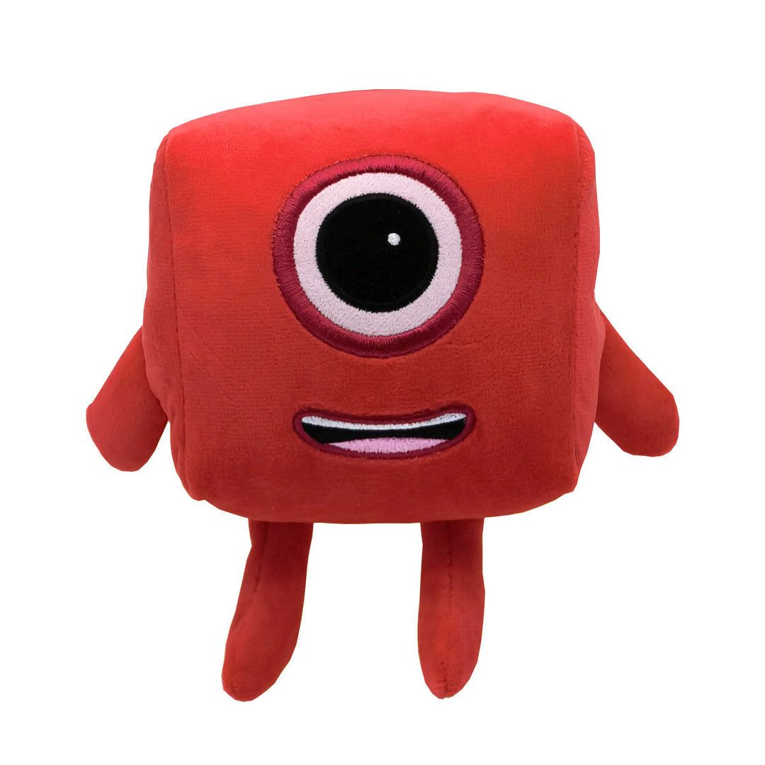 Rotes Plüschspielzeug, quadratisch, mit einem Auge, weiches Material, Kinderfreundlich.