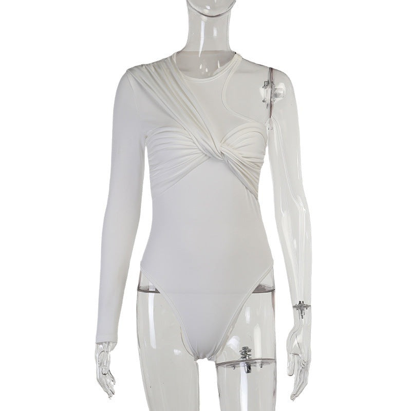 Stylový dámský bodysuit s dlouhým rukávem, drapovaným efektem a přiléhavým střihem – Mira