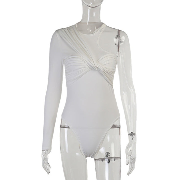 Stylový dámský bodysuit s dlouhým rukávem, drapovaným efektem a přiléhavým střihem – Mira