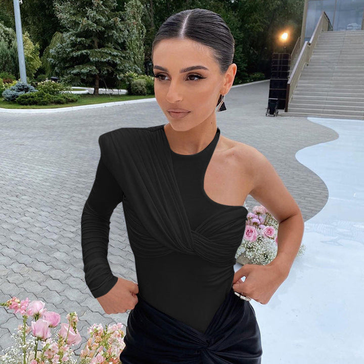 Stylový dámský bodysuit s dlouhým rukávem, drapovaným efektem a přiléhavým střihem – Mira
