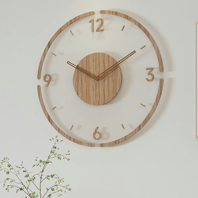 Holzuhr Wanddeko, minimalistisches Design, runde Form, moderne Wohnzimmeruhr, Naturholzoptik.