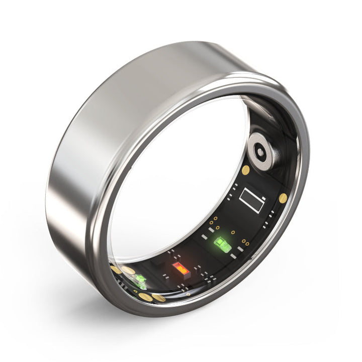 Silberner Smart-Ring mit Sensoren, Gesundheitsüberwachung, Edelstahl, moderner Technologie-Ring