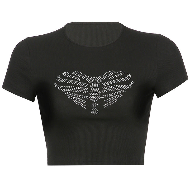 Trendy dámský crop top s kamínkovým vzorem kostry – Yara
