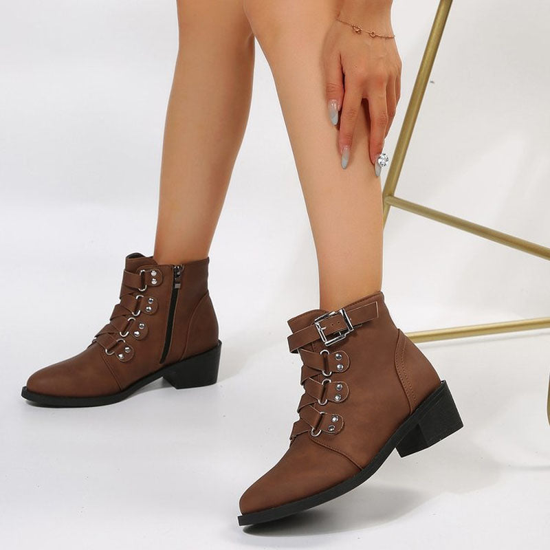 Dámské kotníčkové boty na blokovém podpatku ve vintage stylu – Yolisa