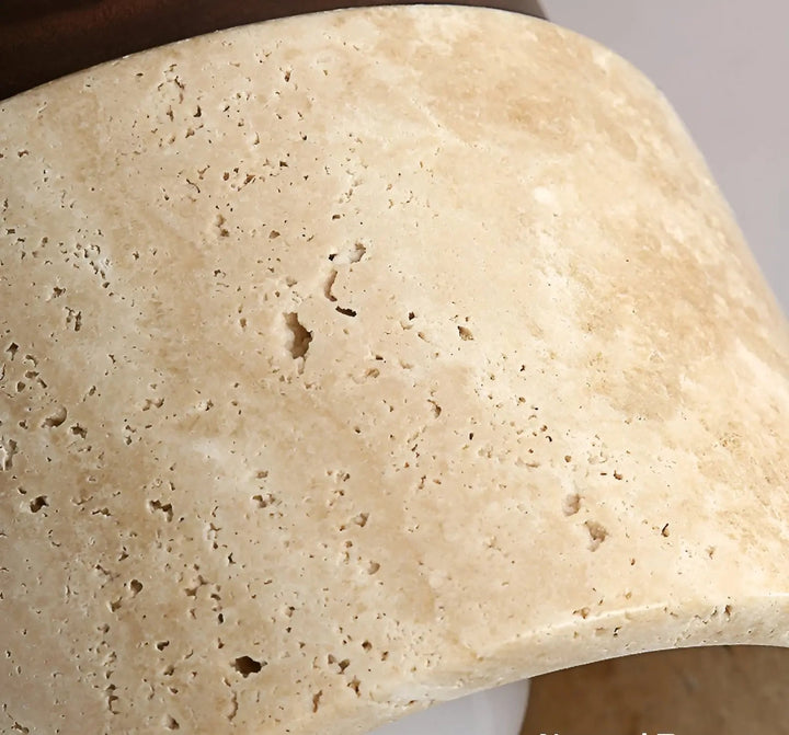 Nahaufnahme Travertinstein Textur, beige, porös, Naturstein, Innenarchitektur, Wandverkleidung.