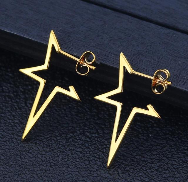Goldene Stern-Ohrringe, Edelstahl, Punk-Stil, Schmuck für Frauen.