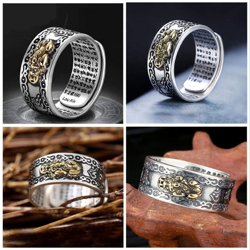 Silberner Drachenring mit Gravur, verstellbar, Herrenring, chinesisches Design, Schmuckaccessoire.