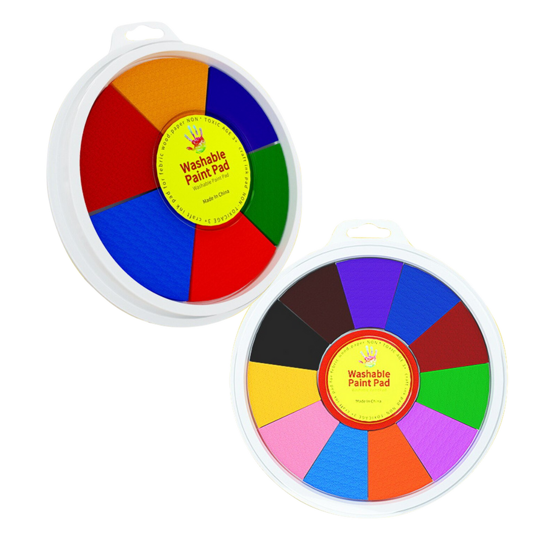 Bunte waschbare Malkissen, rund, 6 Farben, Kinderkunst, ungiftig, Kunststoff, Set von 2.