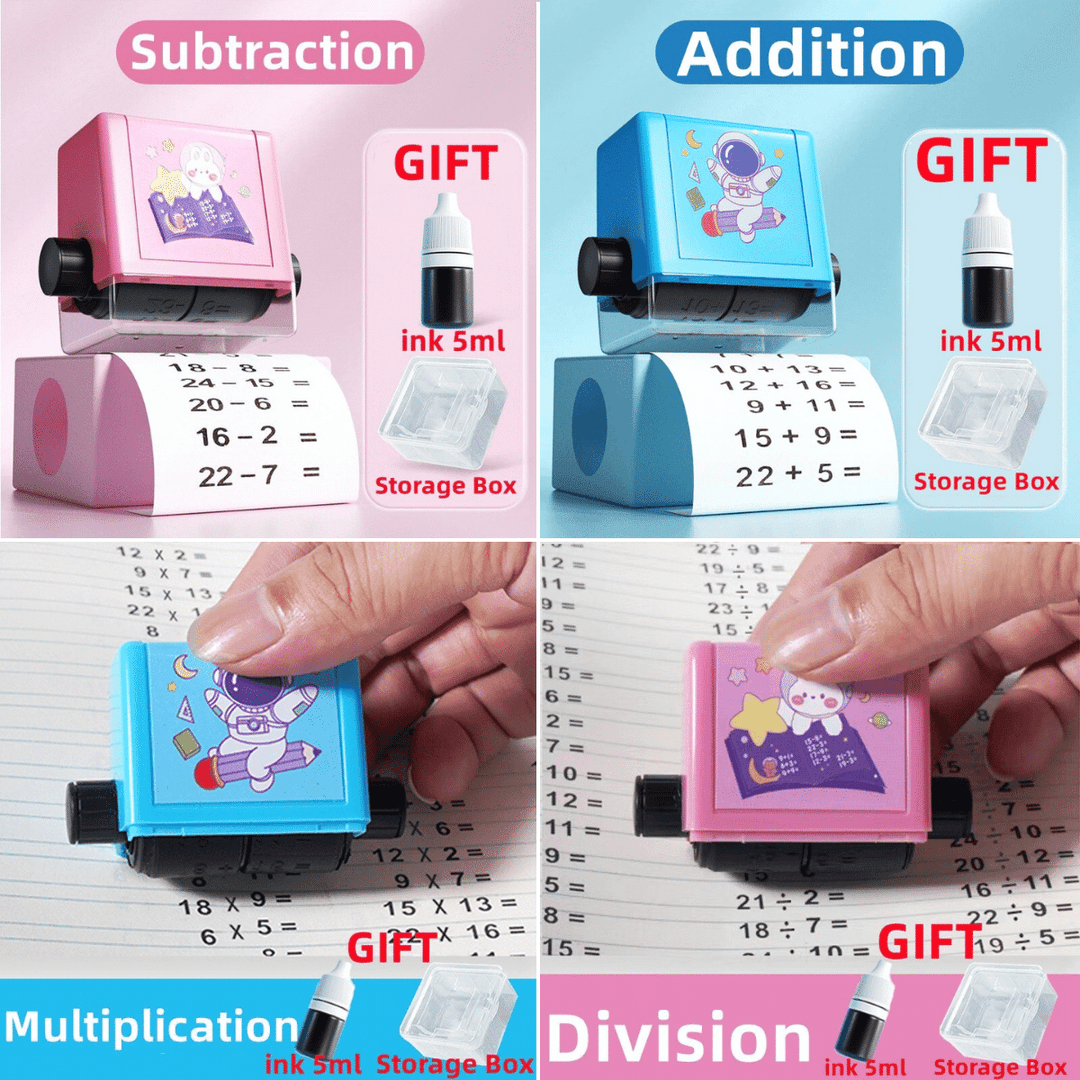 Bunte Mathe-Stempel für Kinder, Addition, Subtraktion, Multiplikation, Division, Lernspielzeug.