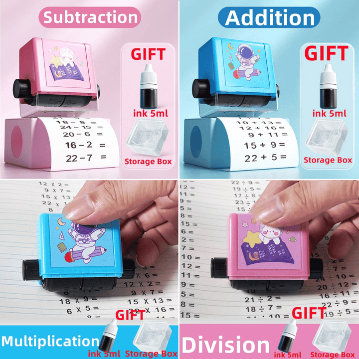 Bunte Mathe-Stempel für Kinder, Addition, Subtraktion, Multiplikation, Division, Lernspielzeug.