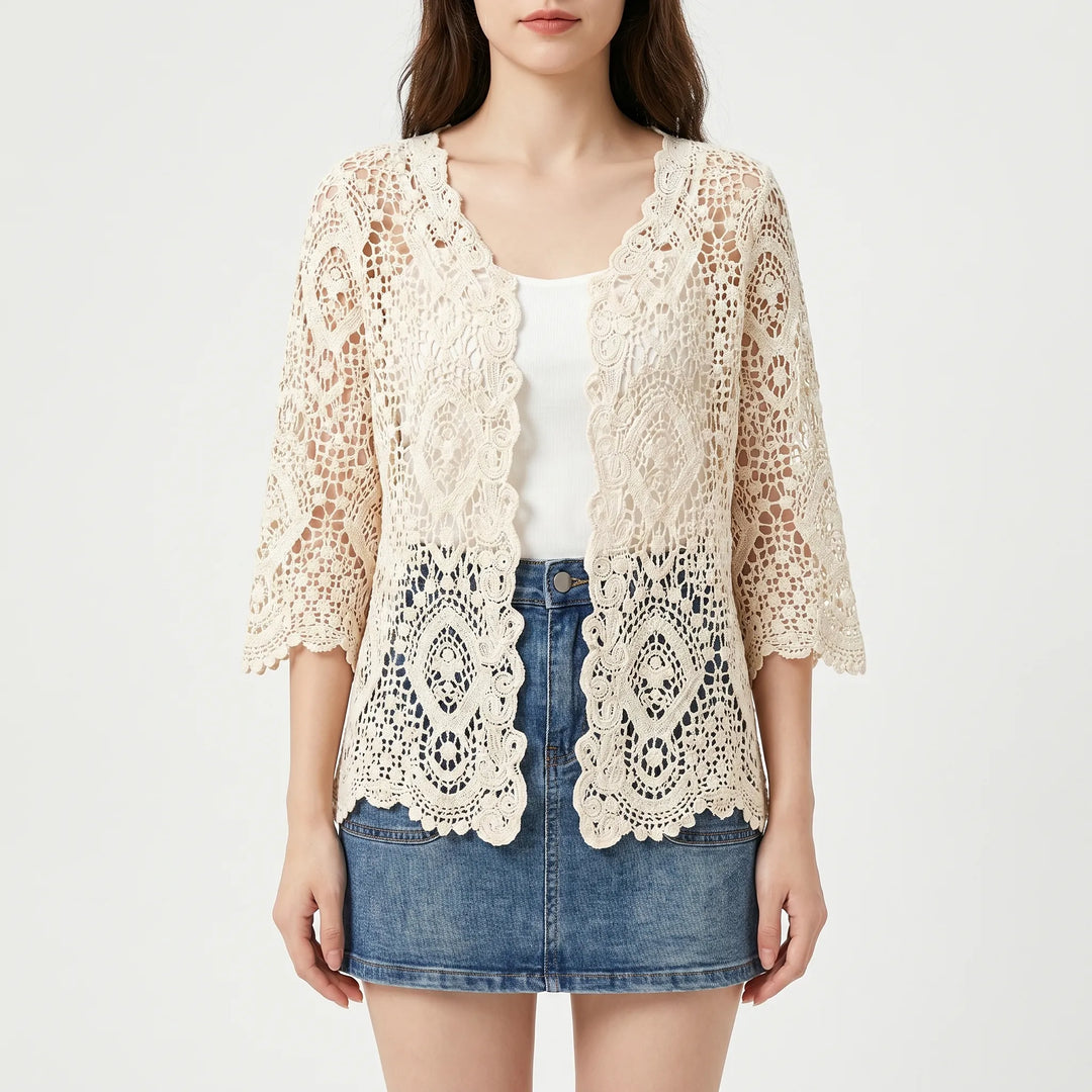 Open Front Crochet Style Cardigan -  Margie