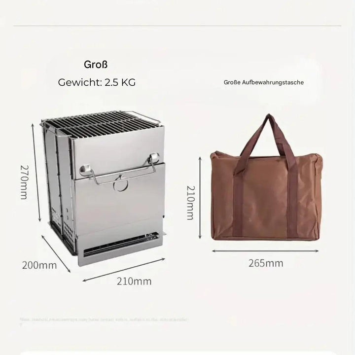 Tragbare Edelstahl-Holzofen für Camping, 2,5 kg, mit großer Aufbewahrungstasche, Outdoor.