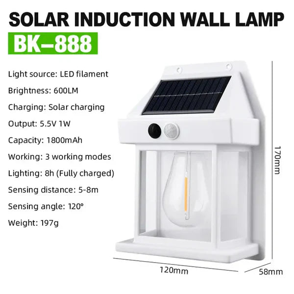 Solarbetriebene Wandleuchte, wasserdicht, LED-Filament, Gartenbeleuchtung, weiß, 170mm.
