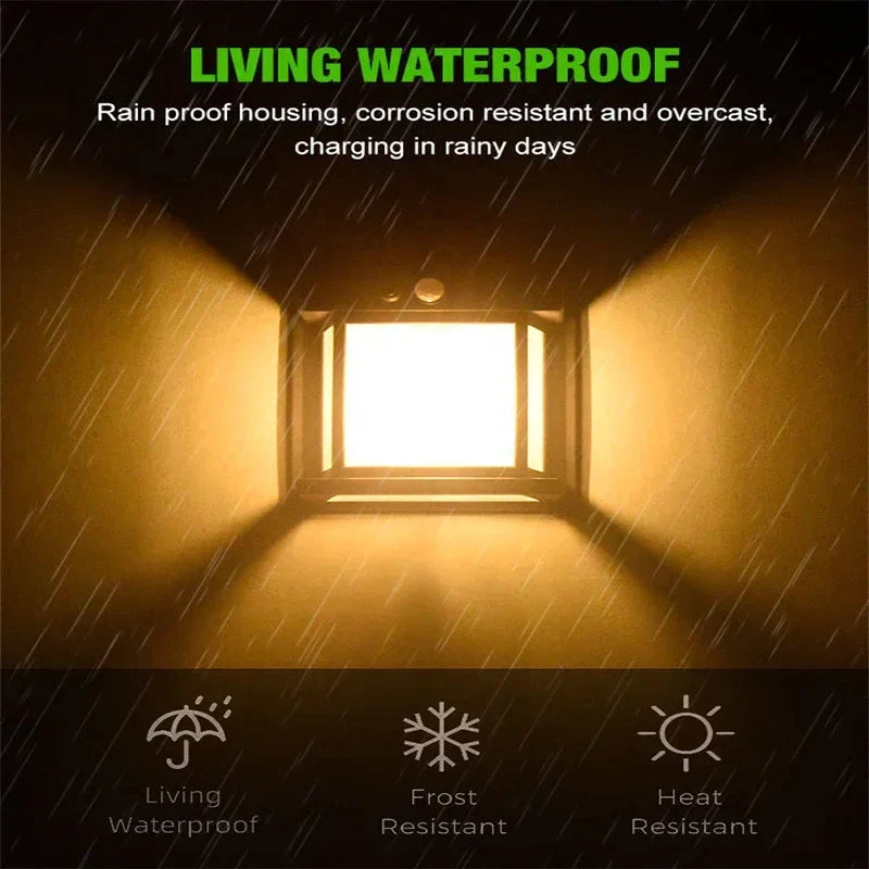 Wasserdichte Solar-Wandleuchte, wetterfest, warmes Licht, Gartenbeleuchtung, Hauswand.
