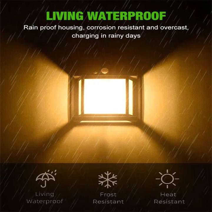 Wasserdichte Solar-Wandleuchte, wetterfest, warmes Licht, Gartenbeleuchtung, Hauswand.