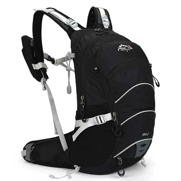 Schwarzer wasserdichter Outdoor-Rucksack 20L mit verstellbaren Gurten für Wandern und Camping.