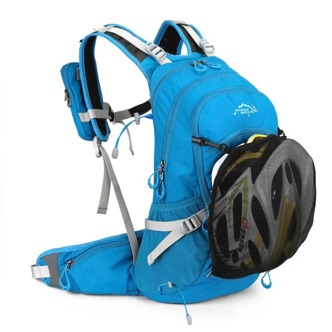 Blaue wasserdichte Outdoor-Rucksack 20L mit Helmhalterung, ideal für Wandern und Radfahren.