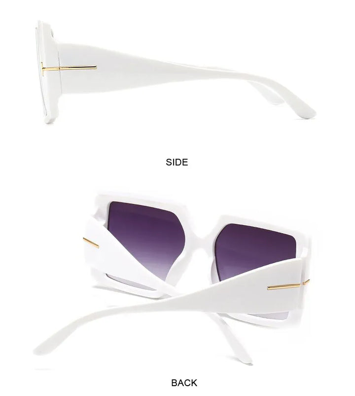 Weiße übergroße eckige Sonnenbrille, UV-Schutz, modisches Accessoire, Damenmode.