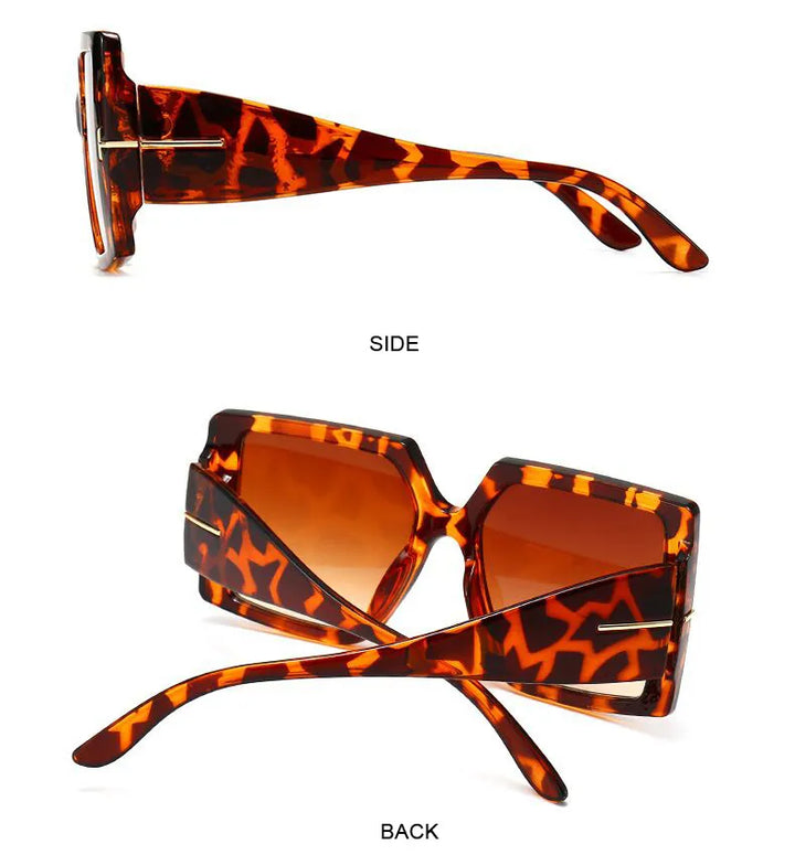 Übergroße eckige Sonnenbrille, Schildpattmuster, UV-Schutz, modisch, Damenaccessoire.