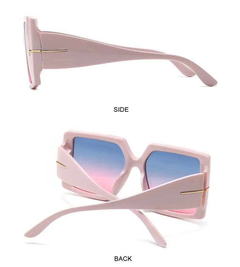 Rosa übergroße quadratische Sonnenbrille, Gradient-Gläser, modisch, Damen-Accessoire.