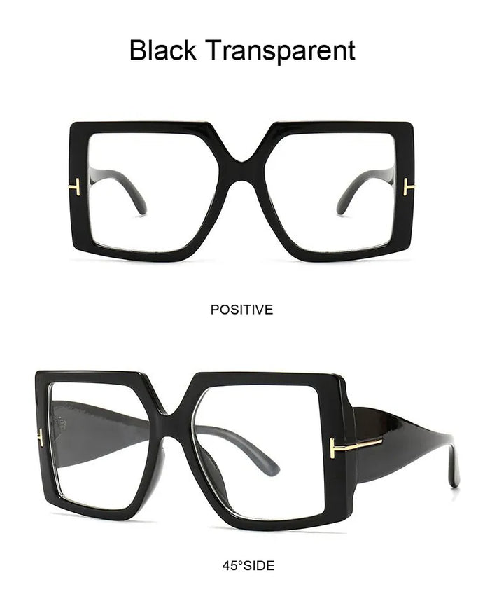 Schwarze, transparente, übergroße quadratische Sonnenbrille, modisches Design.