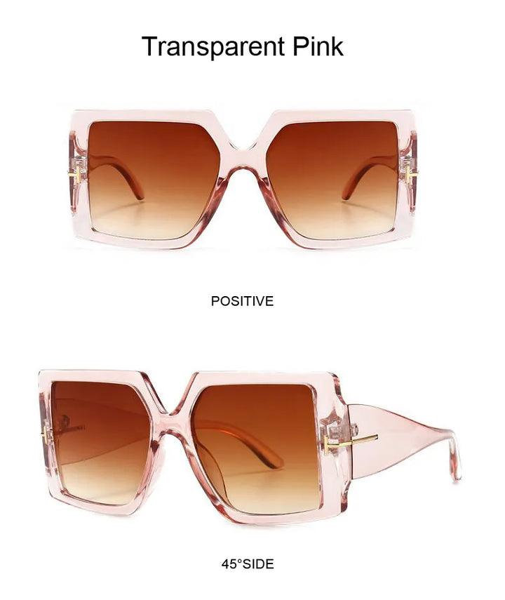 Transparente rosa übergroße quadratische Sonnenbrille, modisch, UV-Schutz, Damenaccessoire.