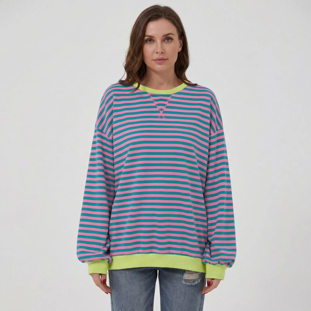 Oversized Striped Crew-Neck Sweatshirt - Holly