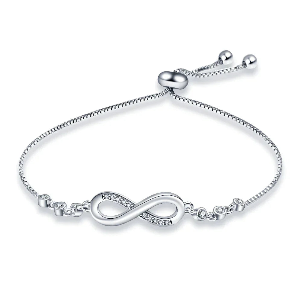925 Sterling Silber Unendlichkeit Armband, verstellbar, Damen, modisch, Schmuck, Geschenk.