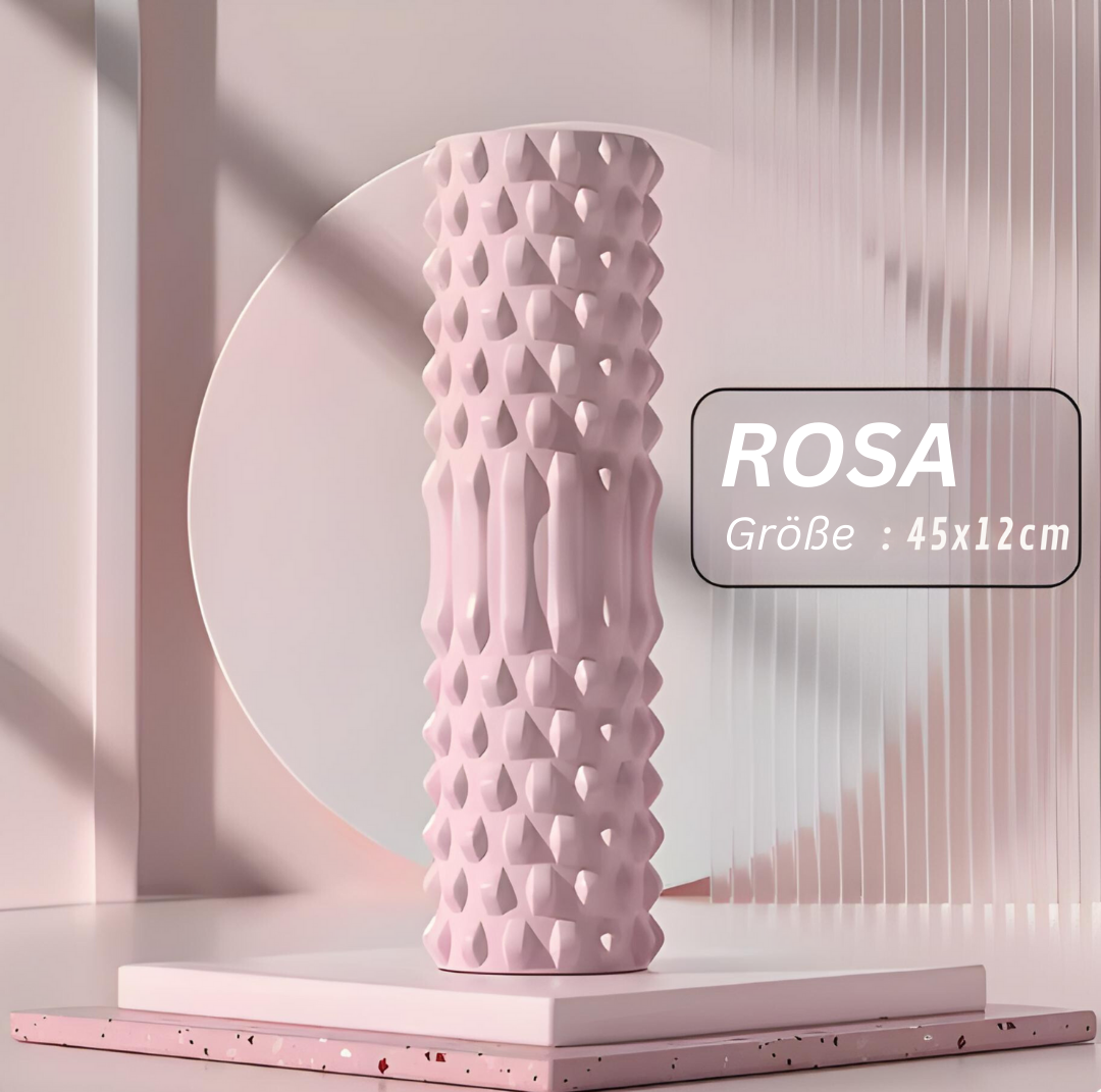 Rosa Vase, Keramik, 45x12cm, modernes Design, dekorativ, Wohnzimmer, geometrisches Muster.