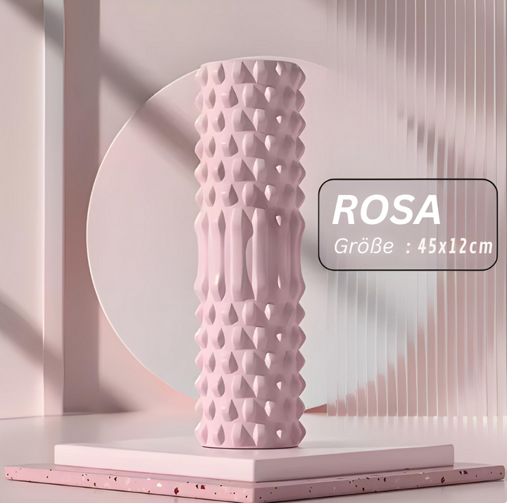 Rosa Vase, Keramik, 45x12cm, modernes Design, dekorativ, Wohnzimmer, geometrisches Muster.