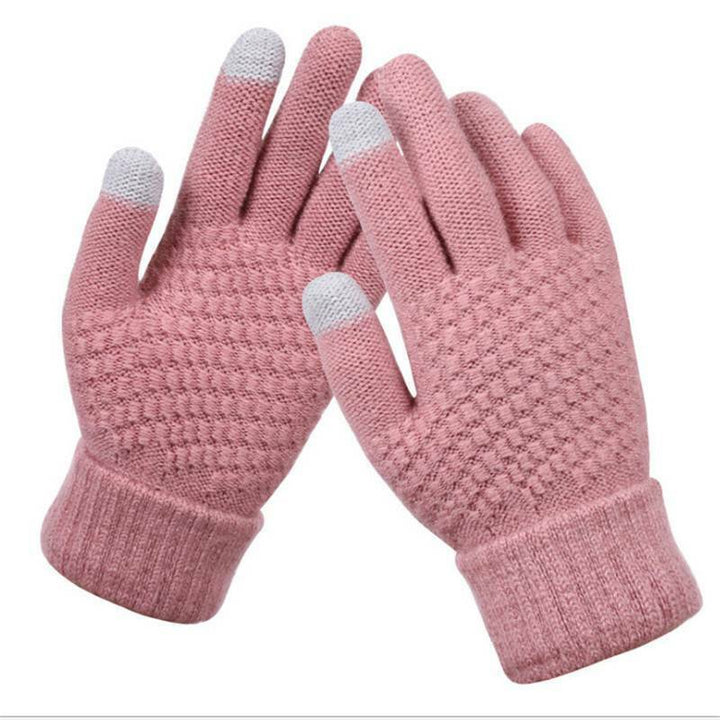 Rosa gestrickte Touchscreen-Handschuhe, Damen, Winter, warm, Smartphone-kompatibel.