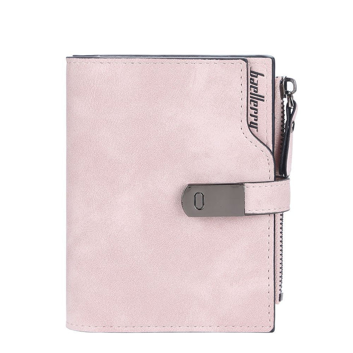 Rosa Damen-Geldbörse aus Leder mit Reißverschluss und Schnalle, elegant und stilvoll.