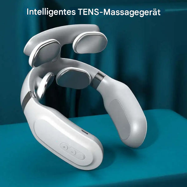 Intelligentes TENS-Massagegerät, weiß, ergonomisch, Nackenmassage, Schmerzlinderung, tragbar
