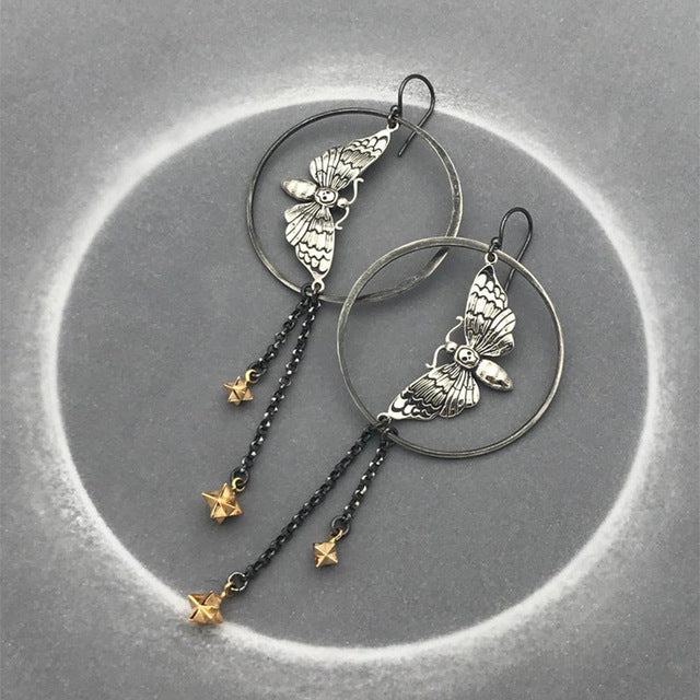 Silberne Vintage-Ohrringe mit Schmetterling, geometrisch, hängend, Damen-Schmuck.