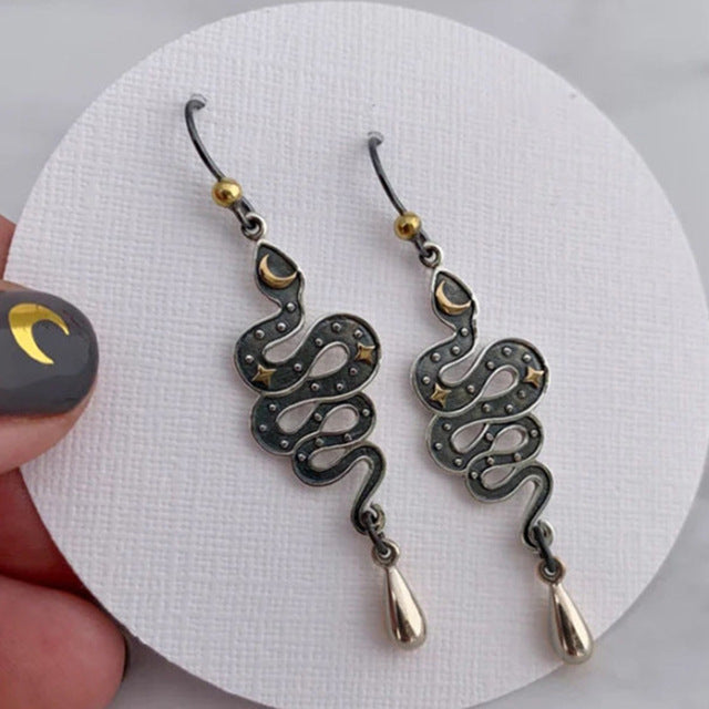 Silberne Schlangen-Ohrringe, geometrisch, Vintage-Design, Damen-Schmuck, kreativ.