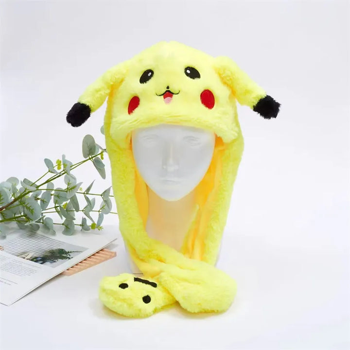 Gelbe Pikachu-Mütze mit Ohren, Plüsch, Kinderkostüm, Pokémon-Accessoire, Geschenkidee.